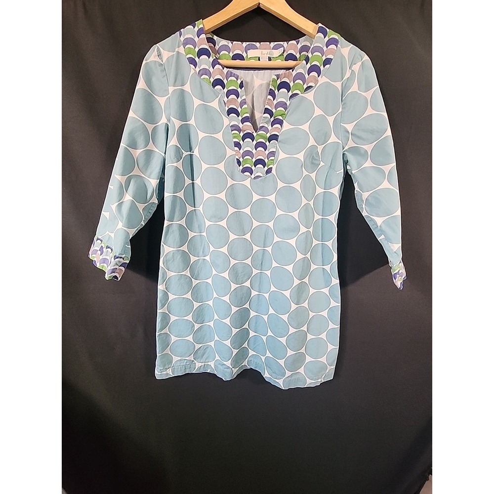 Boden Light Blue Polka Dot Tunic Top 3/4‎ Sleeve V Neck Contrast Trim Womens 6